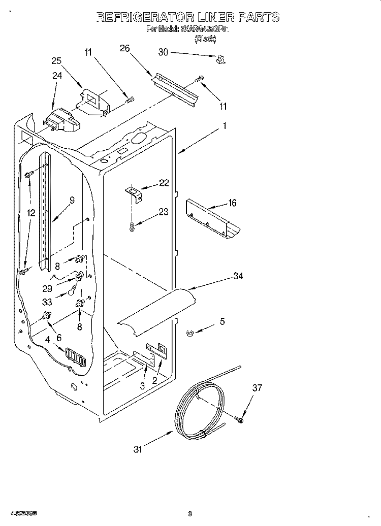 REFRIGERATOR LINER Diagram and Parts List for 3XARG488GF01  Whirlpool Refrigerator