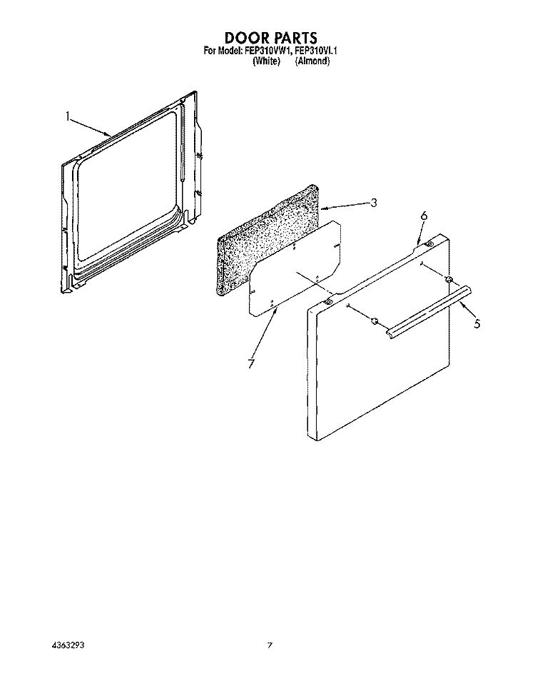 DOOR Diagram and Parts List for FEP310VL1  Roper Range