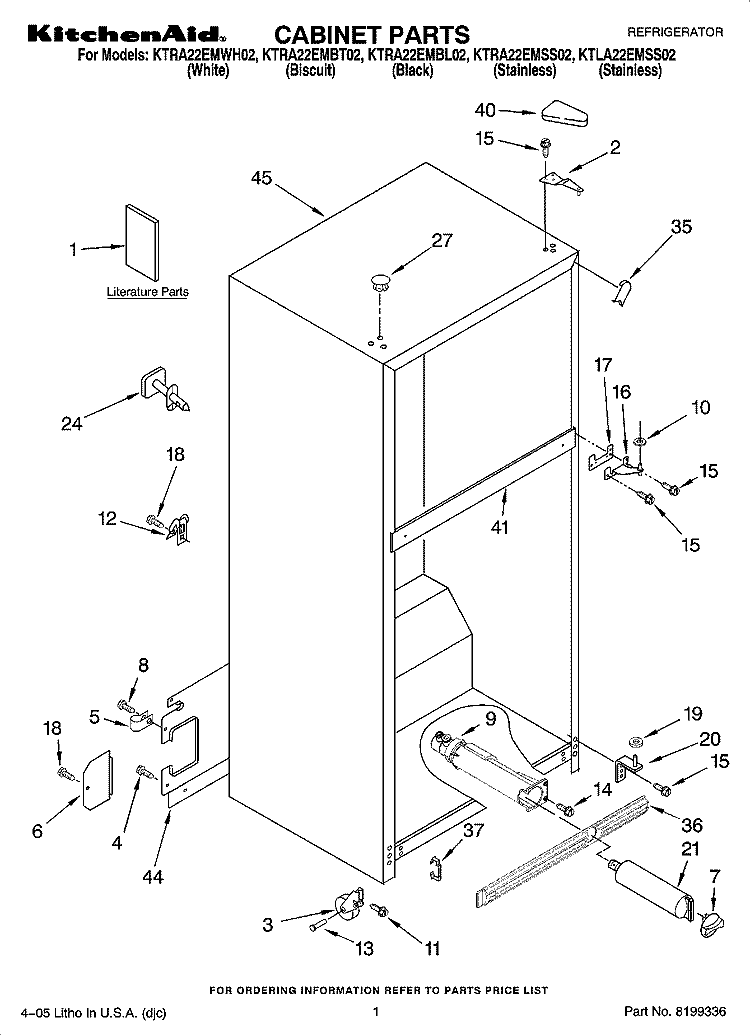CABINET PARTS Diagram and Parts List for KTRA22EMBT02  KitchenAid Refrigerator