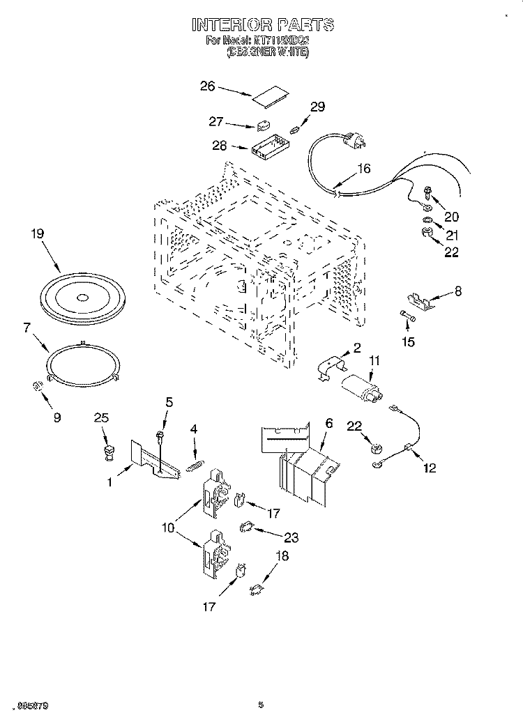 INTERIOR Diagram and Parts List for MT7118XDQ3  Whirlpool Microwave