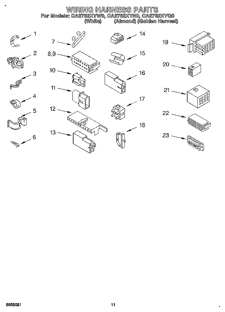 WIRING HARNESS Diagram and Parts List for CA2762XYG0  Whirlpool Washer