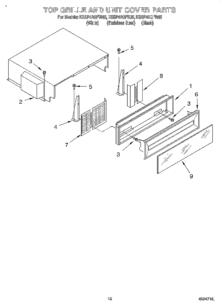 TOP GRILLE AND UNIT COVER Diagram and Parts List for KSSP42QFB05  KitchenAid Refrigerator