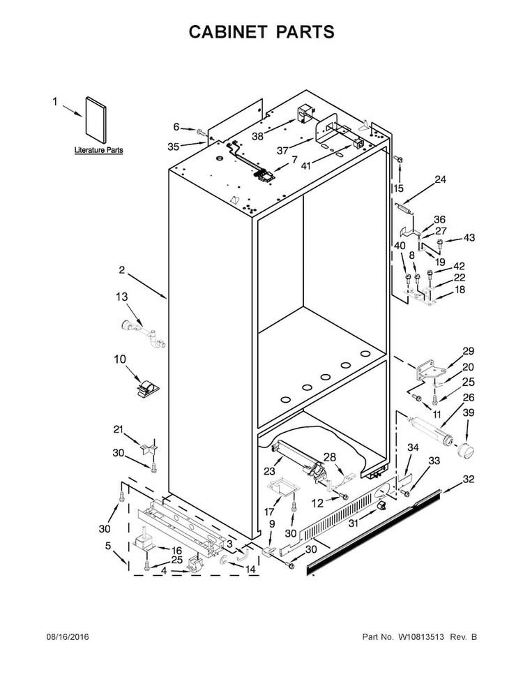 Cabinet Parts Diagram and Parts List for KBFN502ESS01  KitchenAid Refrigerator