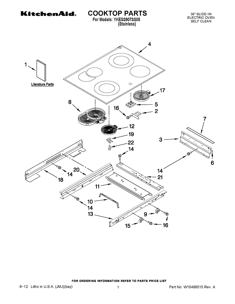 COOKTOP PARTS Diagram and Parts List for YKESS907SS05  KitchenAid Range