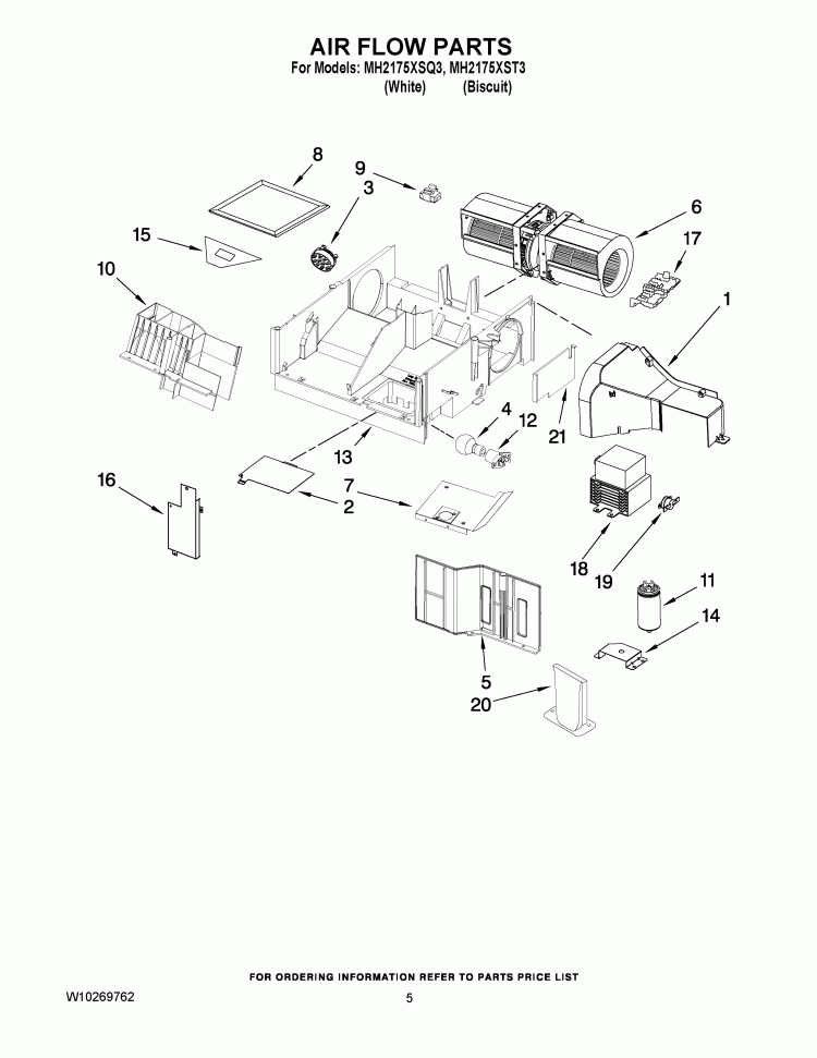 AIR FLOW PARTS Diagram and Parts List for MH2175XST3  Whirlpool Microwave