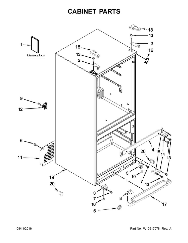 Cabinet Parts Diagram and Parts List for WRF560SFYE03  Whirlpool Refrigerator