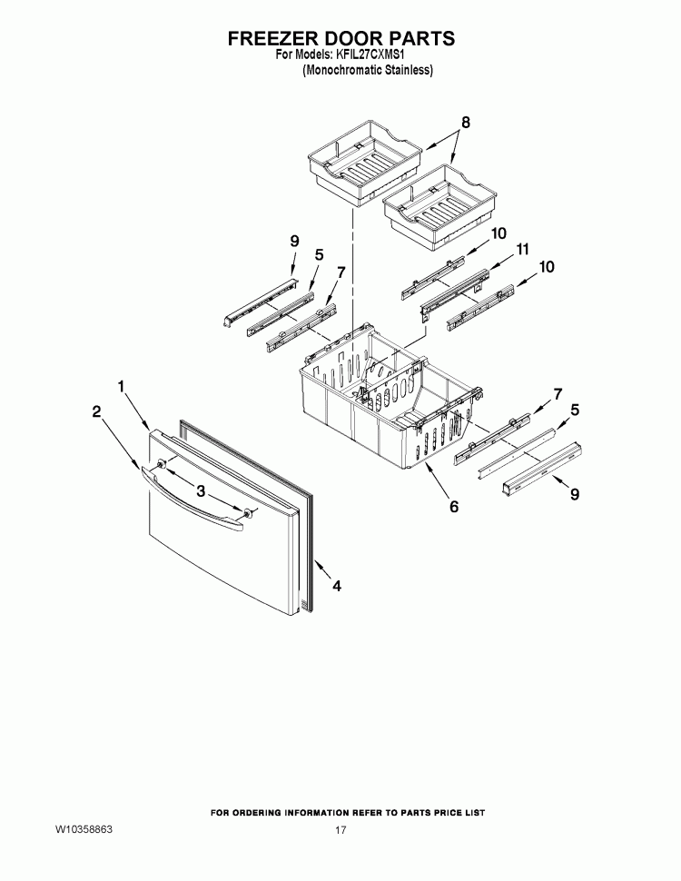FREEZER DOOR PARTS Diagram and Parts List for KFIL27CXMS1  KitchenAid Refrigerator
