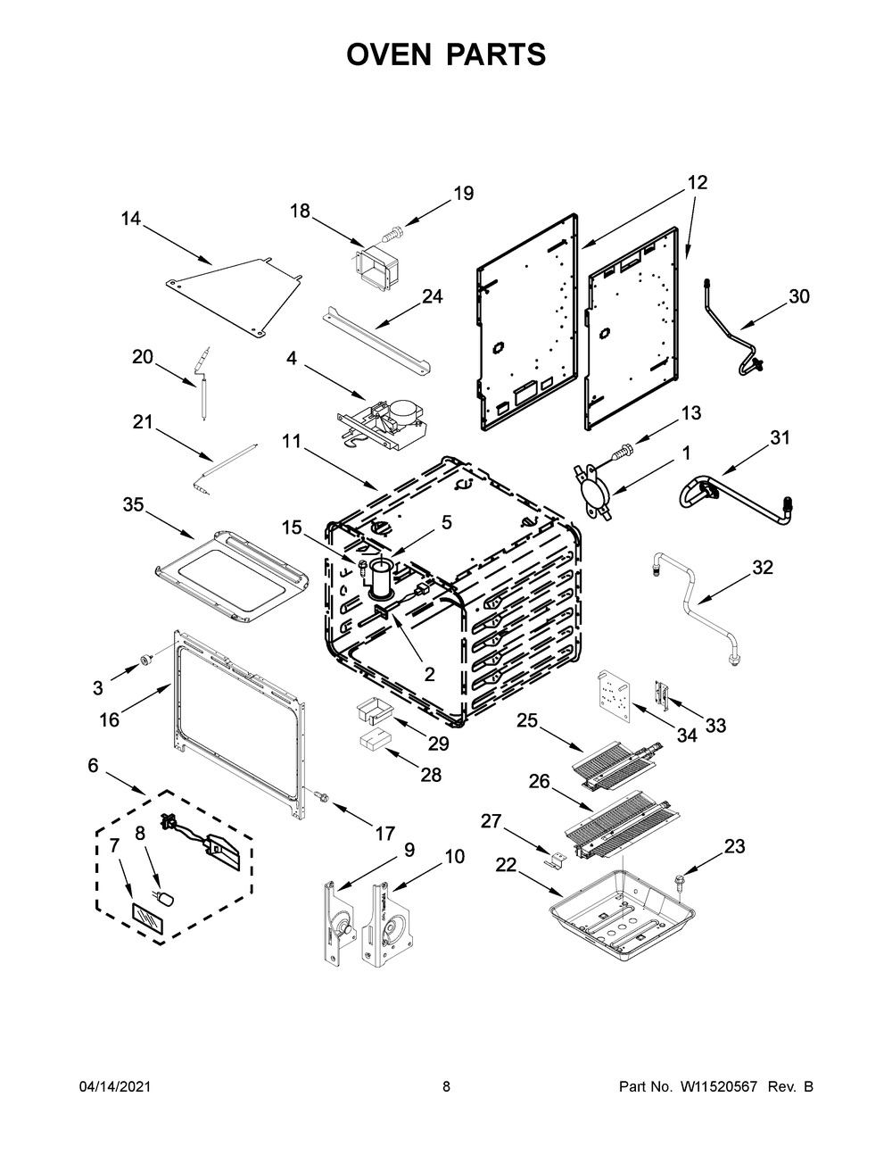 Oven Parts Diagram and Parts List for KFGC500JPA01  Whirlpool Range