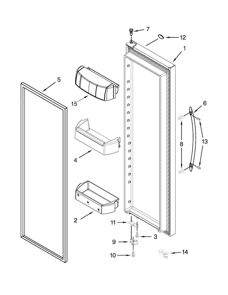 Refrigerator Door Parts Diagram and Parts List for WRS576FIDM00  Whirlpool Refrigerator