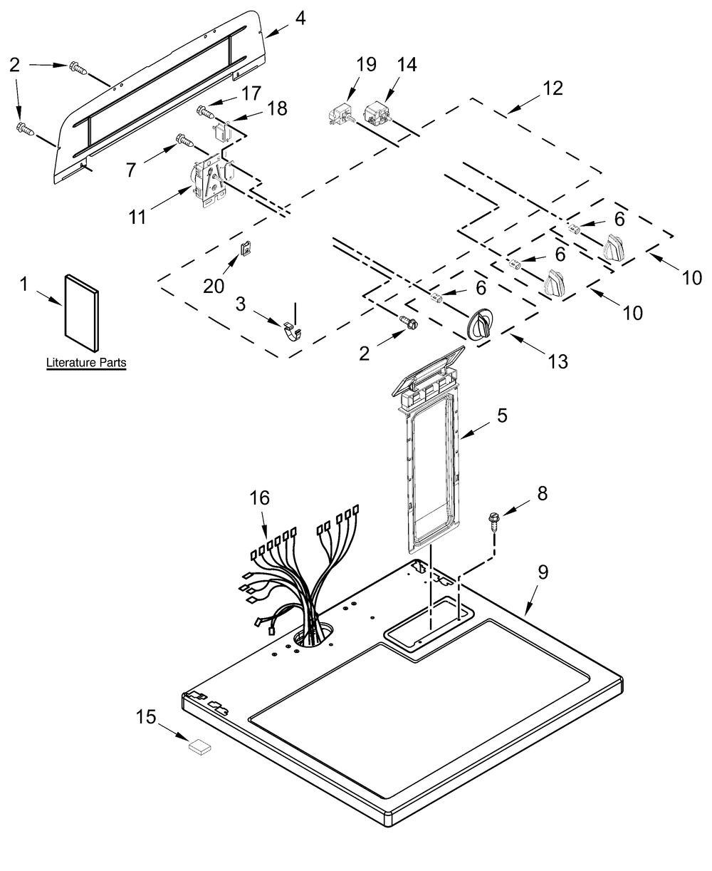 Top And Console Parts Diagram and Parts List for MED4005SW0  Whirlpool Dryer