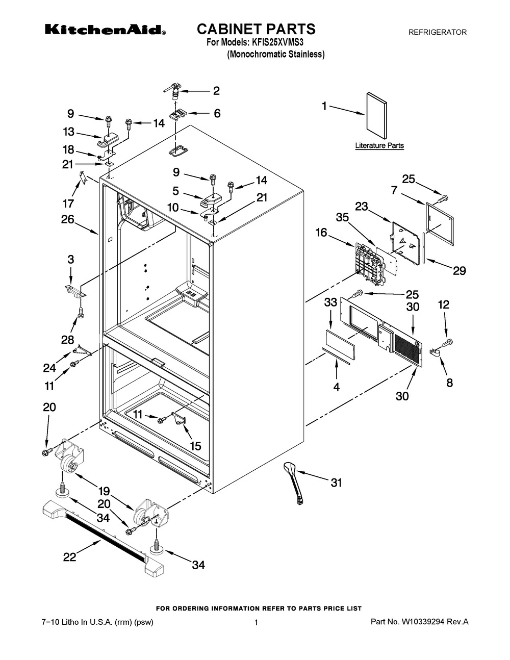 Cabinet Parts Diagram and Parts List for KFIS25XVMS3  Whirlpool Refrigerator