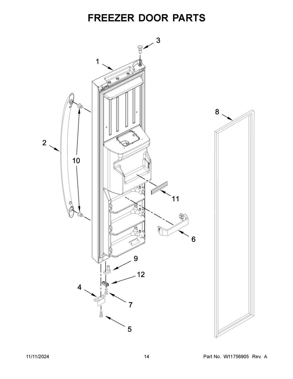 08 - Freezer Door Parts Diagram and Parts List for WRS315SDHZ19  Whirlpool Refrigerator