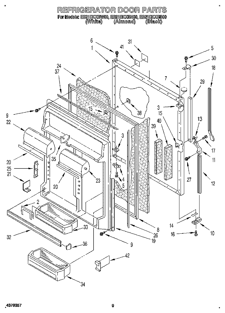 REFRIGERATOR DOOR Diagram and Parts List for EB21DKXBB00  Whirlpool Refrigerator