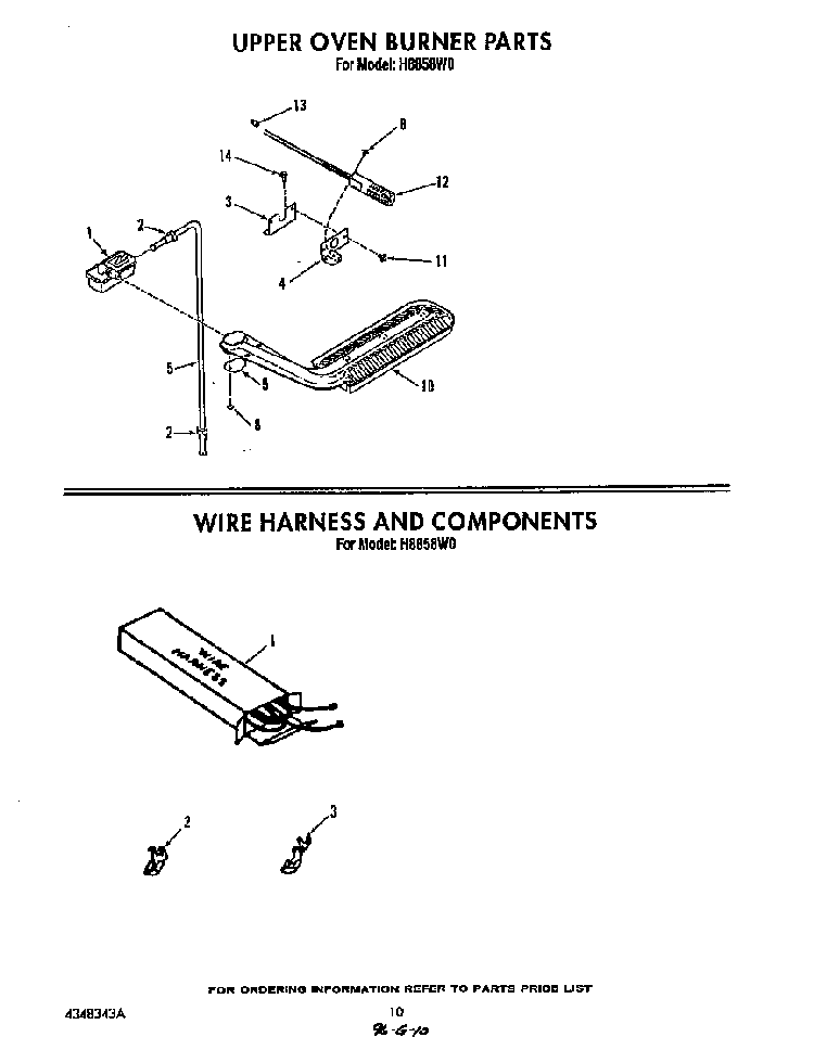 Upper Oven Burner Diagram and Parts List for H8858*0  Roper Range