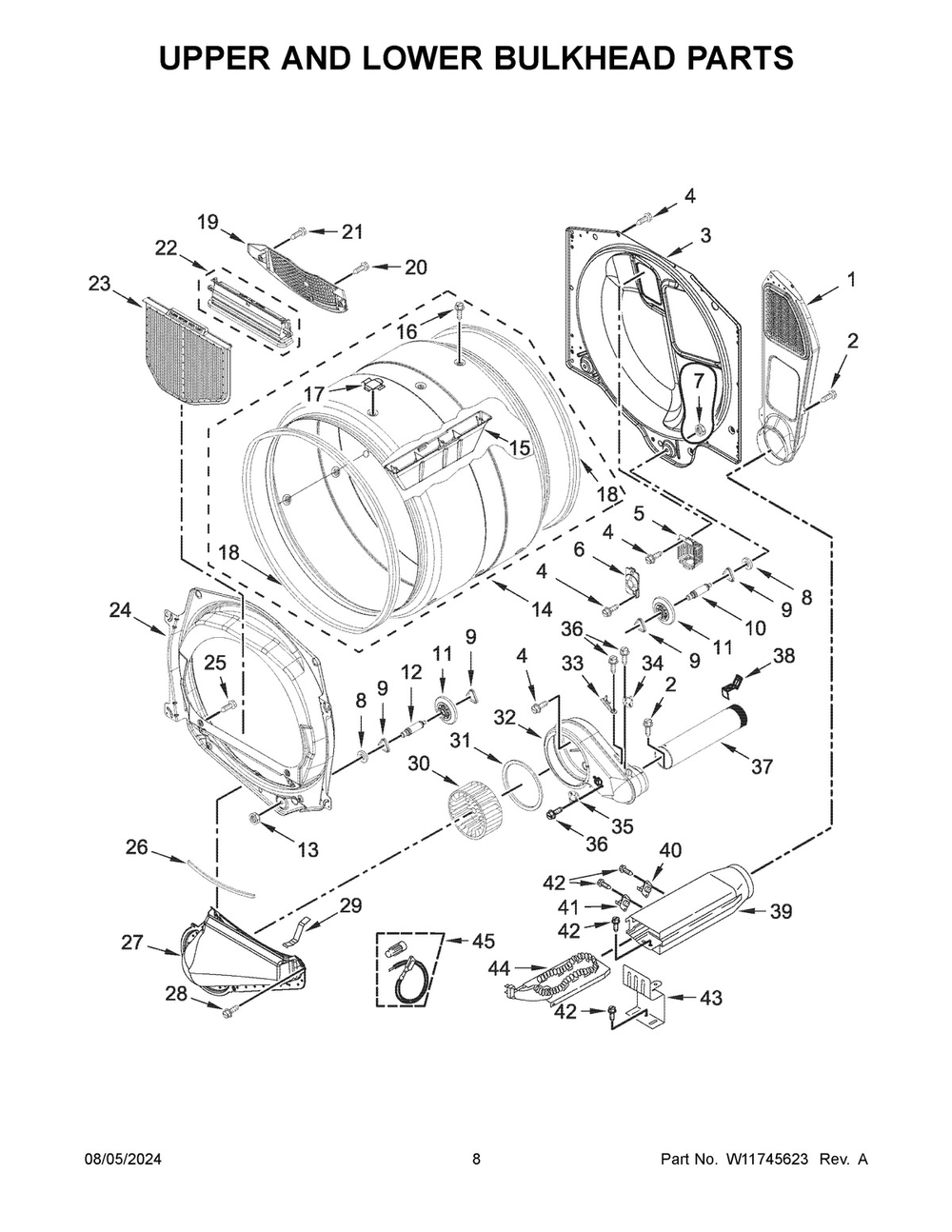 05 - Upper And Lower Bulkhead Parts Diagram and Parts List for CESP2978JQ0  Whirlpool Dryer