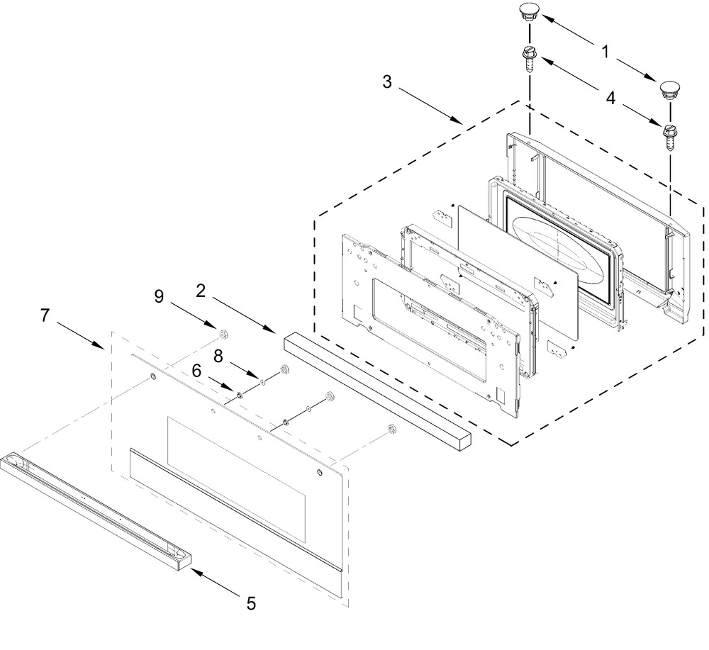 Microwave Door Parts Diagram and Parts List for JOECC730RM00  Whirlpool Microwave Oven Combo