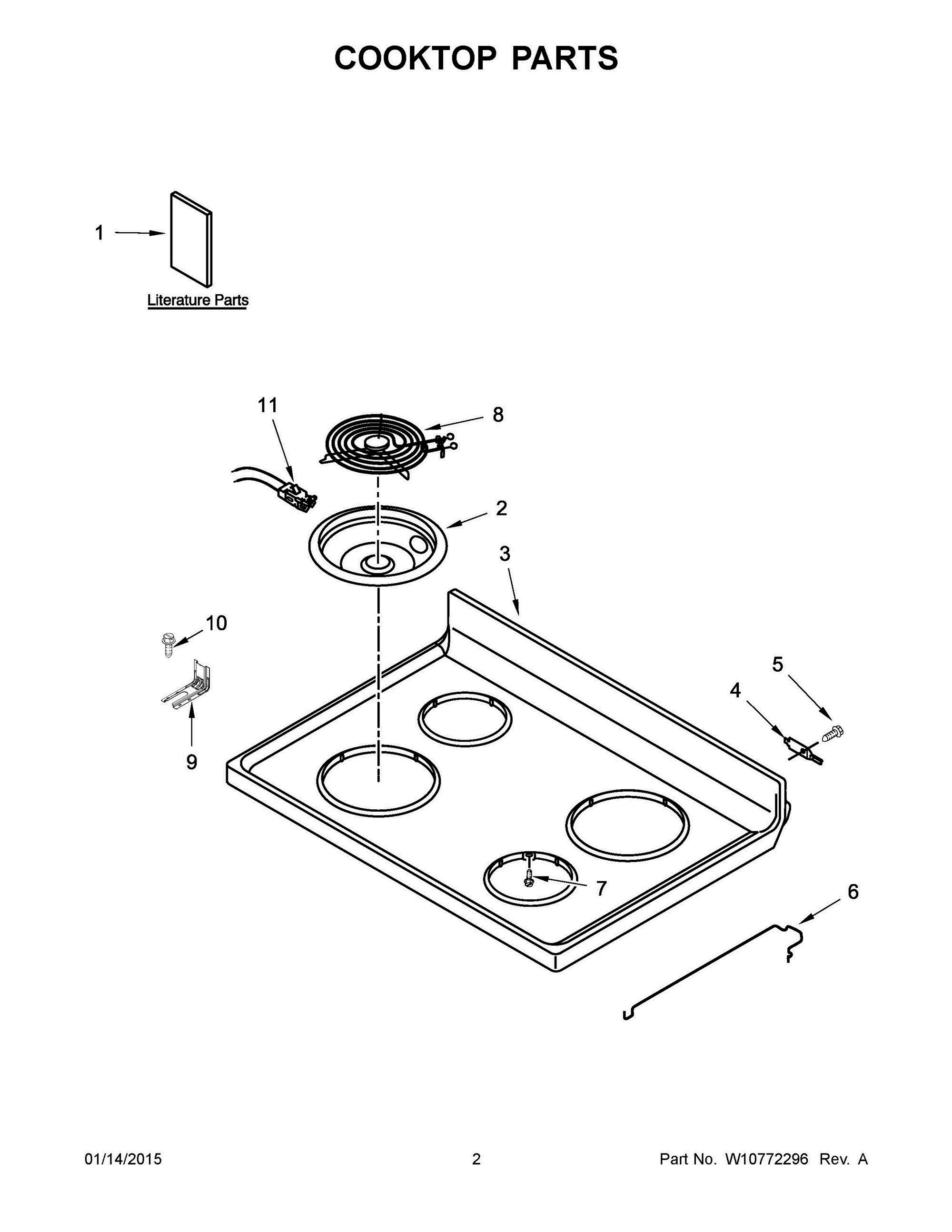 02 - COOKTOP PARTS Diagram and Parts List for YWFC150M0EB0  Whirlpool Range