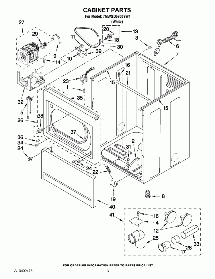 CABINET PARTS Diagram and Parts List for 7MWGD5700YW1  Whirlpool Dryer