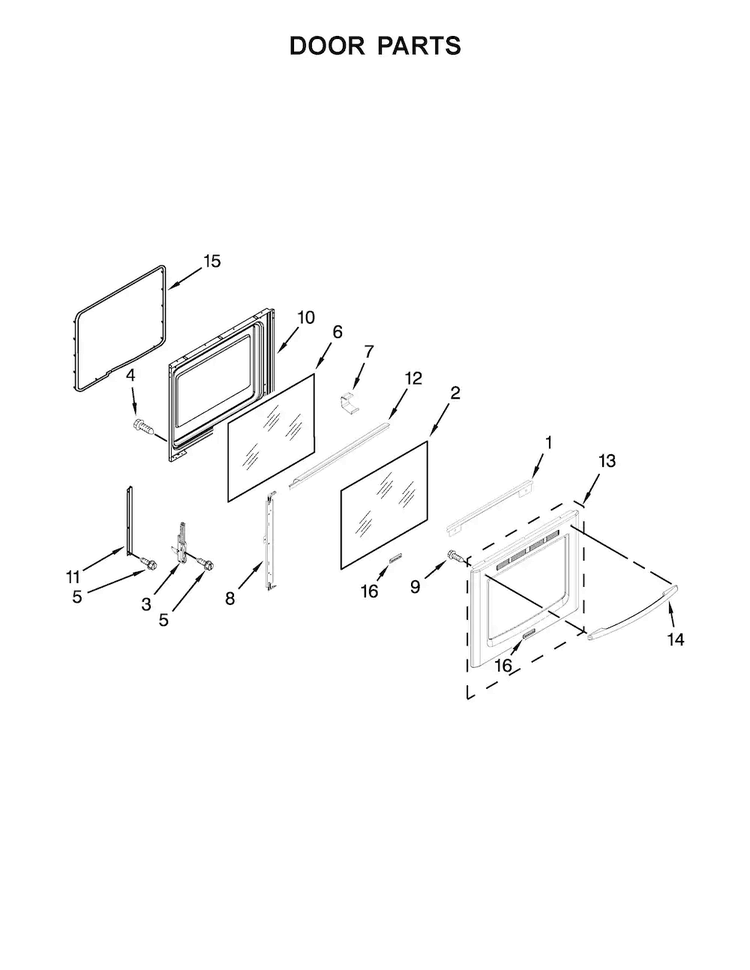 Door Parts Diagram and Parts List for KERS306BSS1  KitchenAid Range