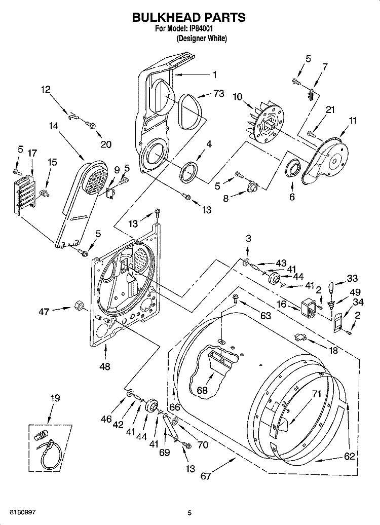 BULKHEAD PARTS, OPTIONAL PARTS (NOT INCLUDED) Diagram and Parts List for IP84001  Inglis Dryer