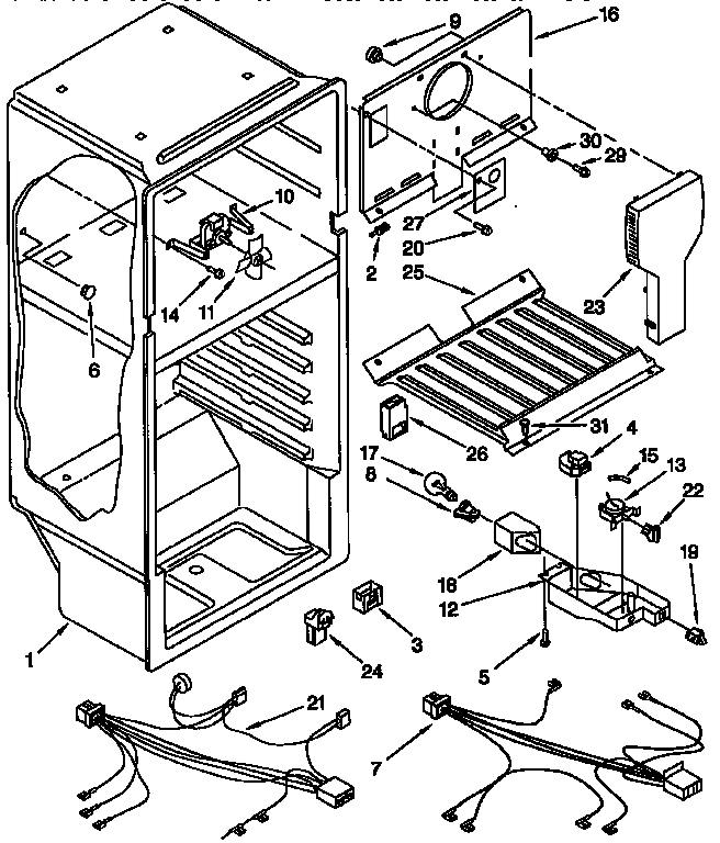 Liner Diagram and Parts List for ET14CKYFNO2  Whirlpool Refrigerator