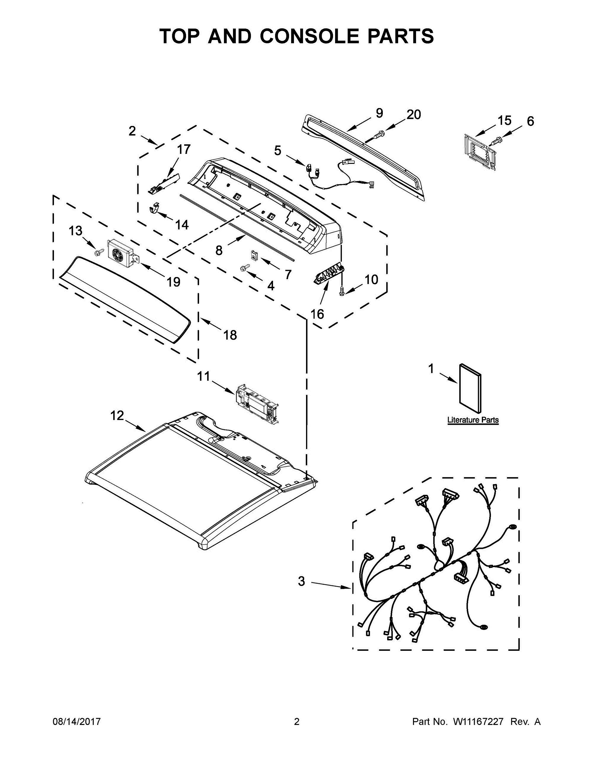 02 - TOP AND CONSOLE PARTS Diagram and Parts List for YWED8500DW4  Whirlpool Dryer