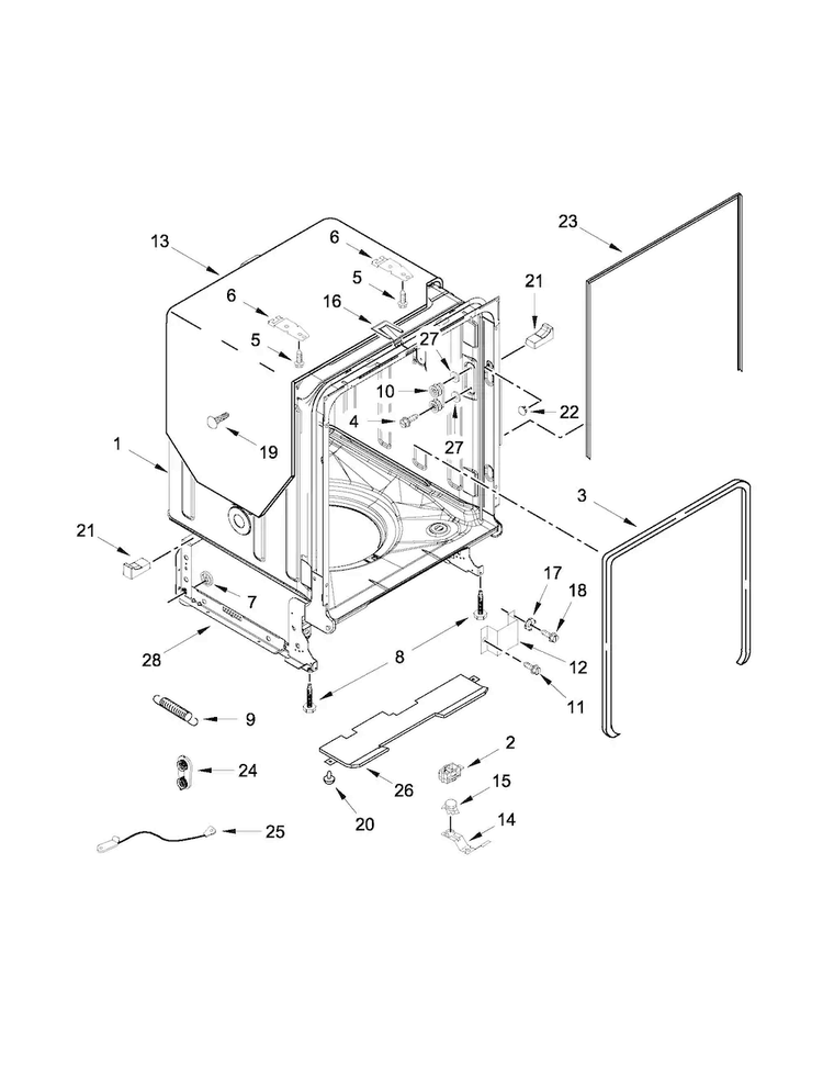 Tub And Frame Parts Diagram and Parts List for WDT790SLYW2  Whirlpool Dishwasher
