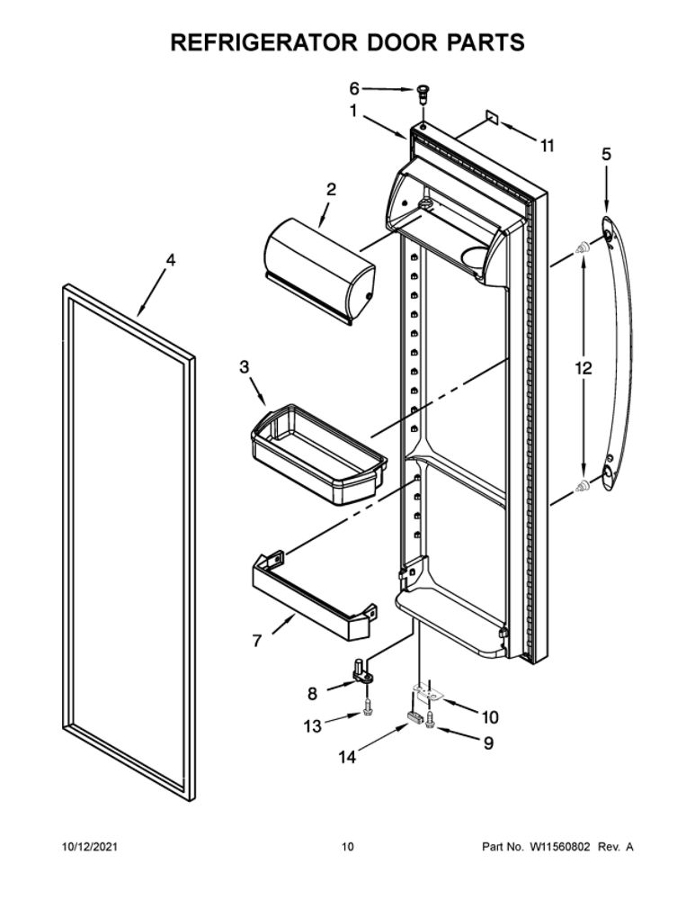 Refrigerator Door Parts 1 Diagram and Parts List for WRS312SNHB05  Whirlpool Refrigerator