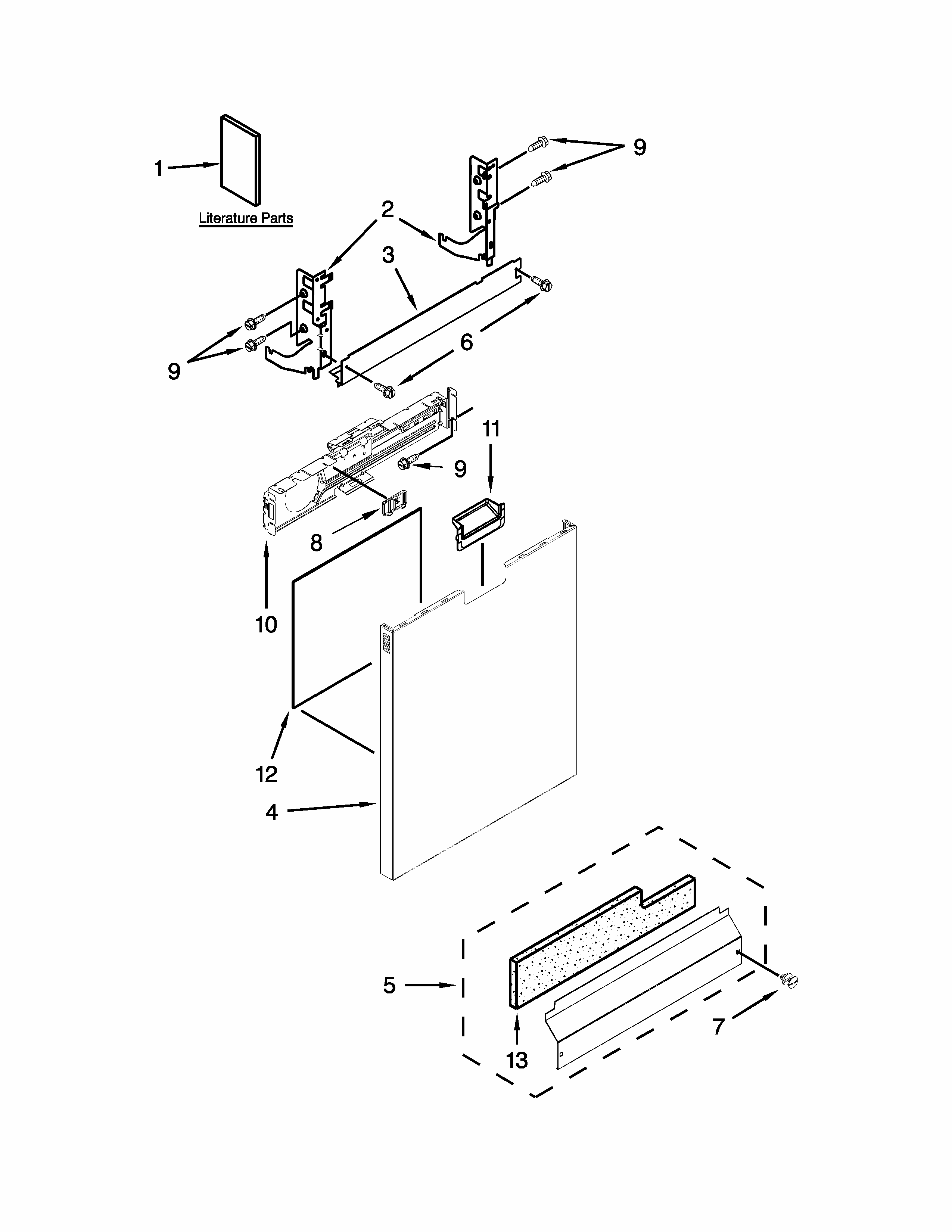 Door Panel Parts Diagram and Parts List for IUD7500BS2  Whirlpool Dishwasher