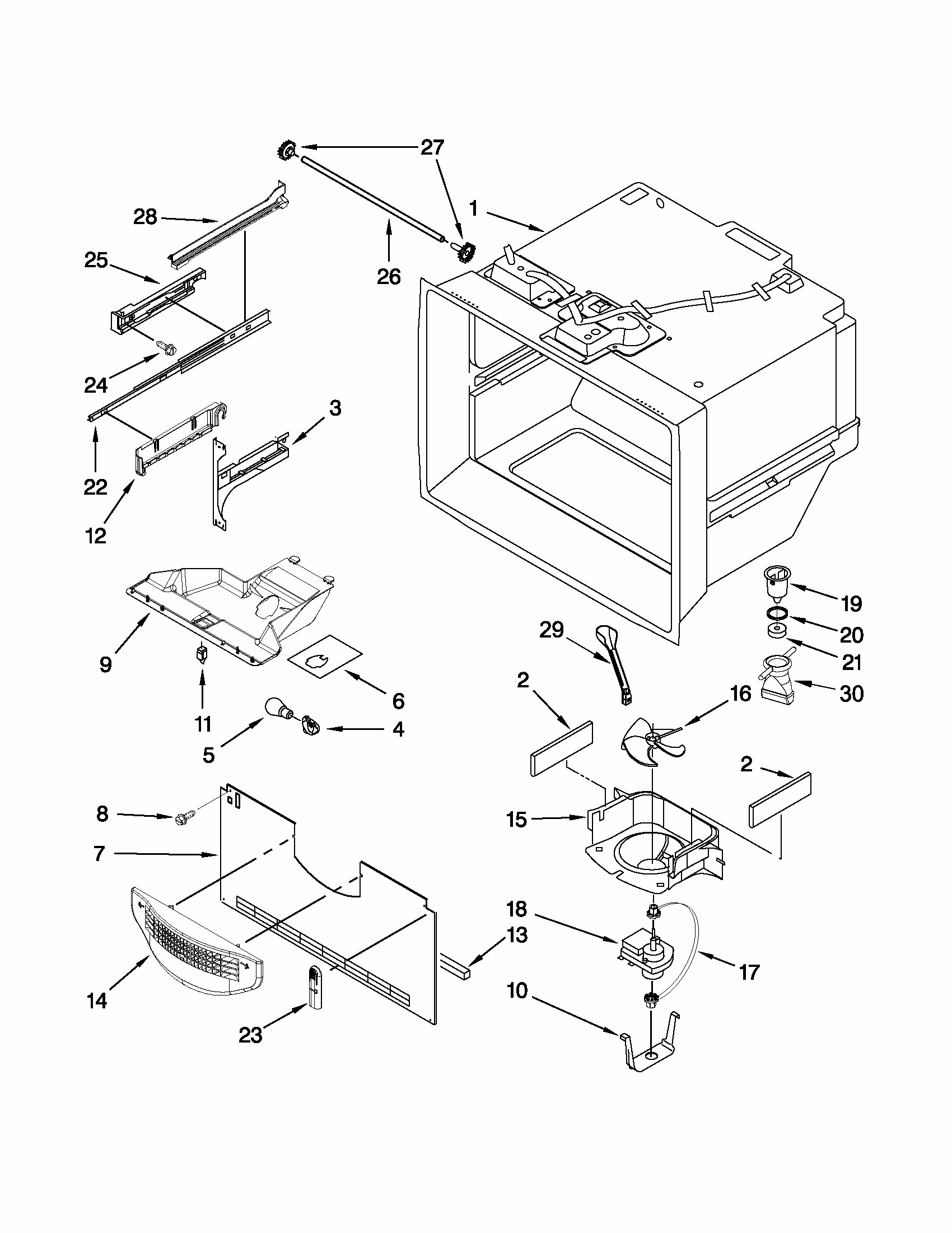 Freezer Liner Parts Diagram and Parts List for 59669969013  Kenmore Refrigerator