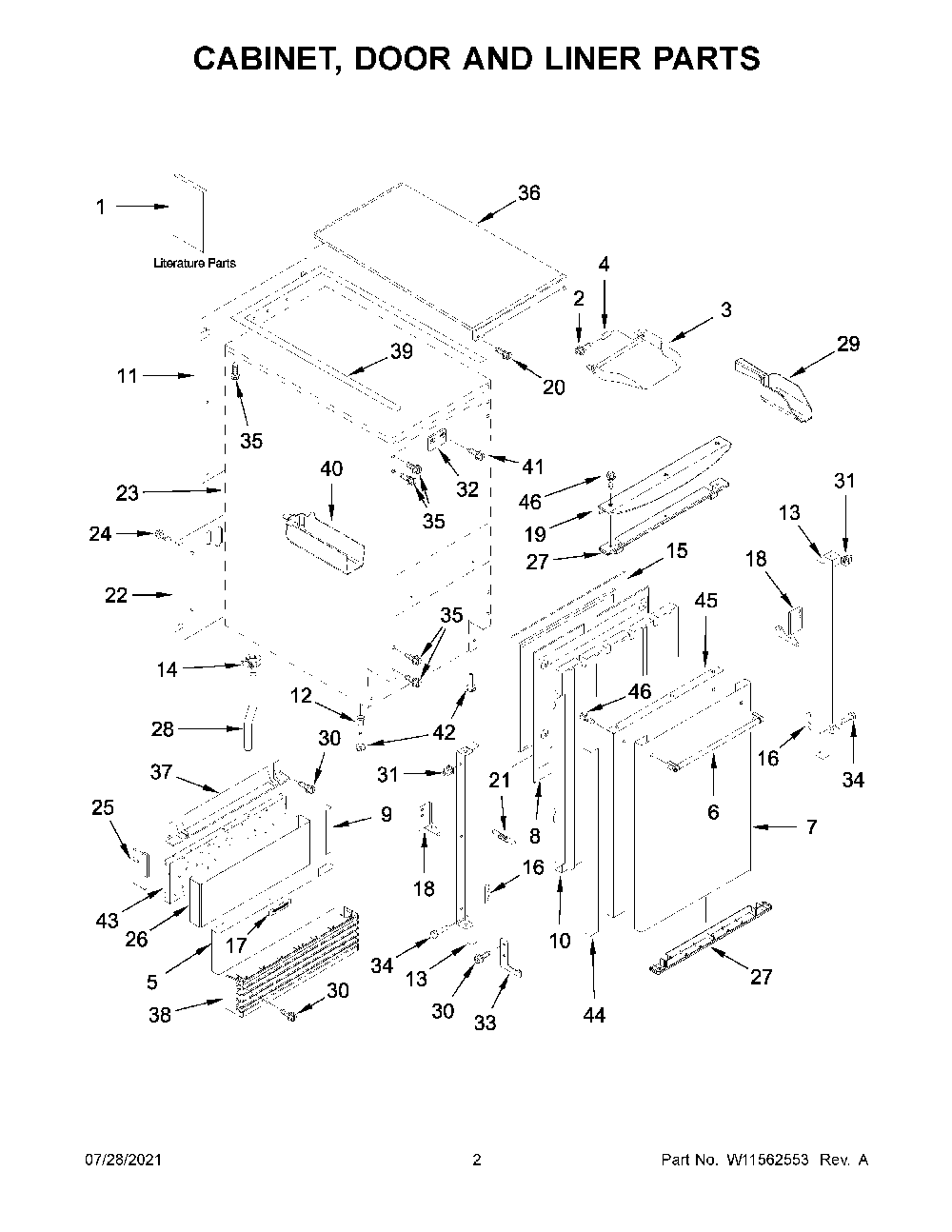 Cabinet, Door And Liner Parts Diagram and Parts List for KUID308HPS01  KitchenAid Ice Maker
