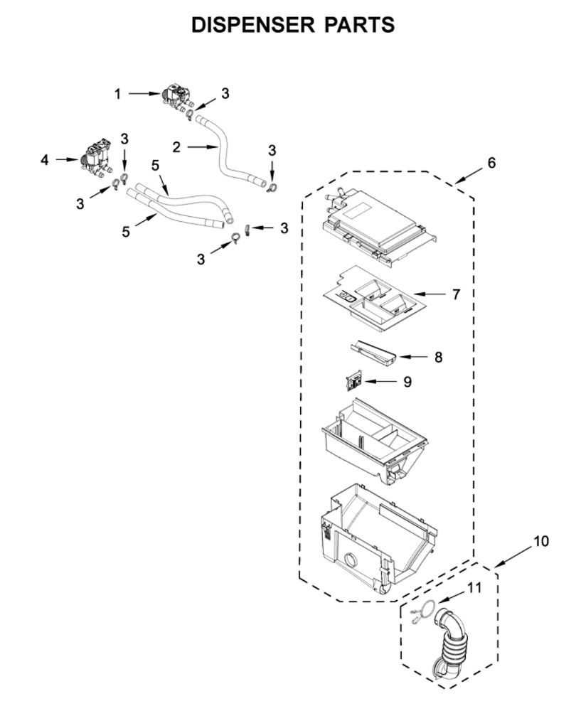 Dispenser Parts Diagram and Parts List for 8TWFW8620HW1  Whirlpool Washer