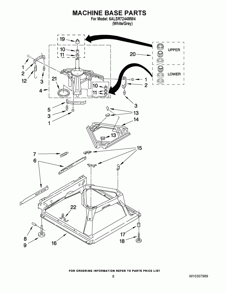 MACHINE BASE PARTS Diagram and Parts List for 6ALSR7244MW4  Whirlpool Washer