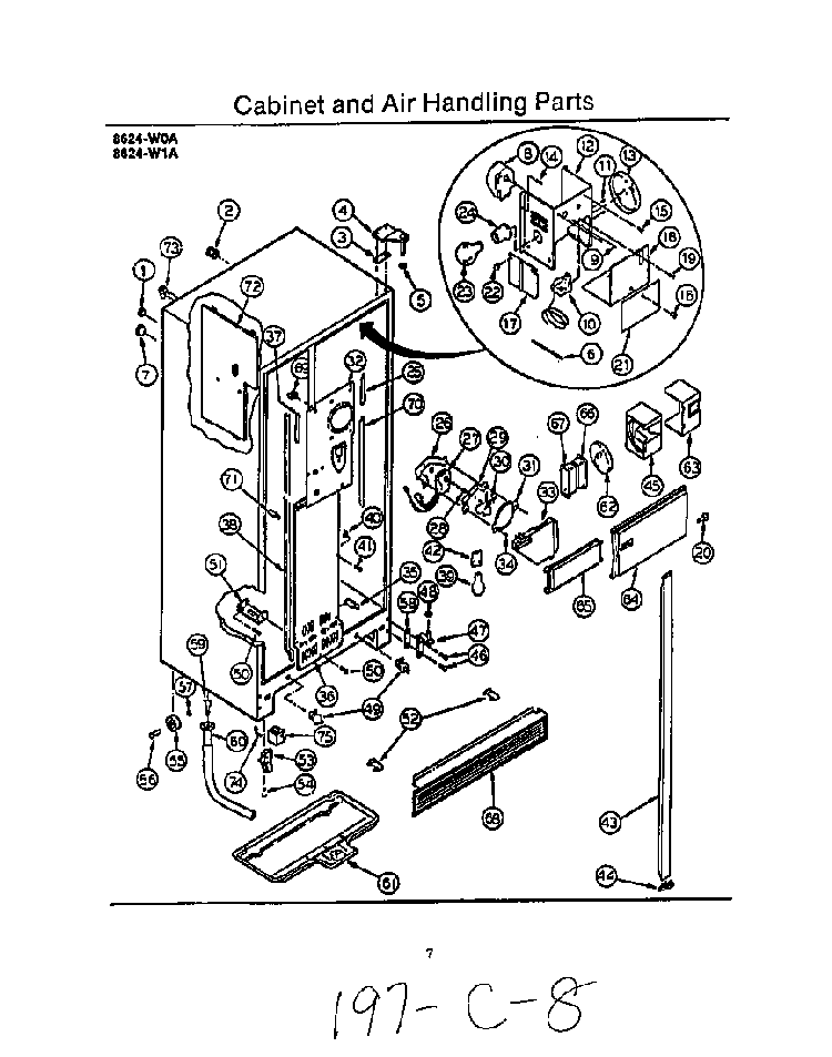 Cabinet And Air Handling Diagram and Parts List for 8624*1A  Roper Refrigerator