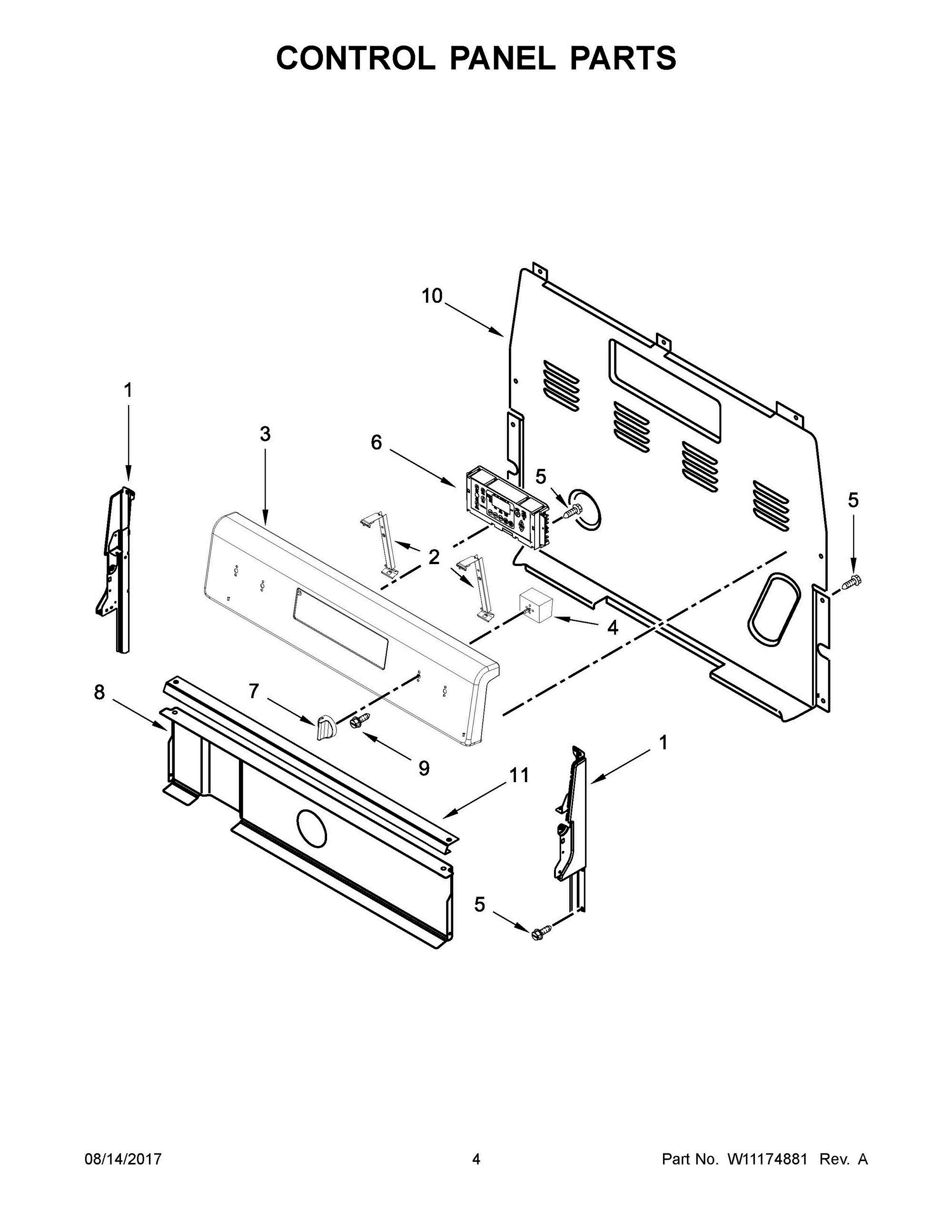 03 - CONTROL PANEL PARTS Diagram and Parts List for WFE505W0HW0  Whirlpool Range
