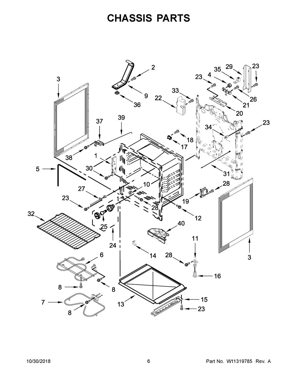 Chassis Parts Diagram and Parts List for WFE510S0HB1  Whirlpool Range