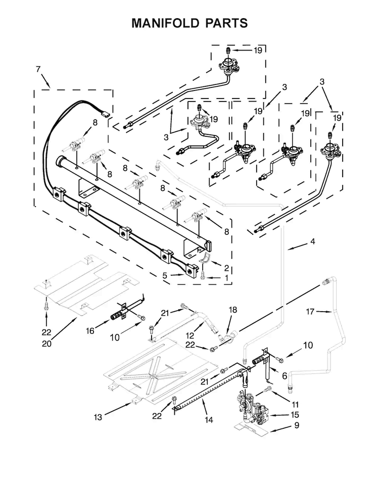 Manifold Parts Diagram and Parts List for WFG530S0EB0  Whirlpool Range