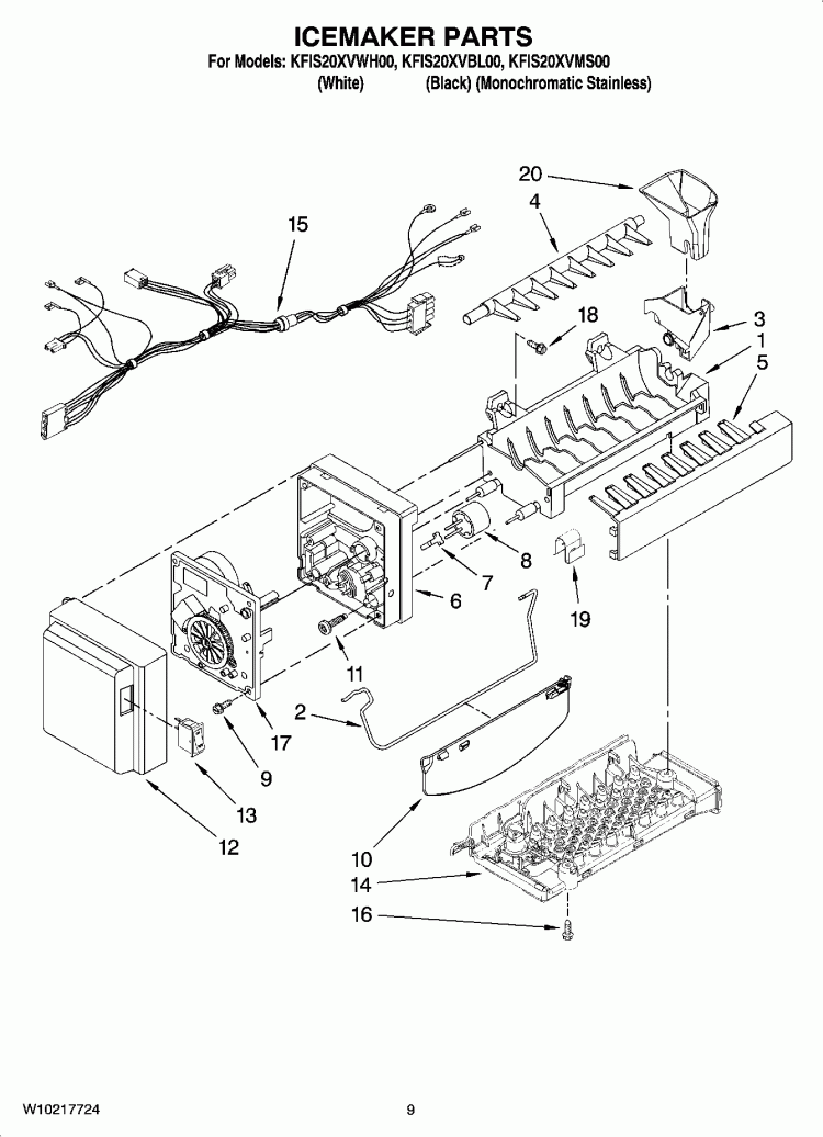 ICEMAKER PARTS Diagram and Parts List for KFIS20XVWH00  KitchenAid Refrigerator