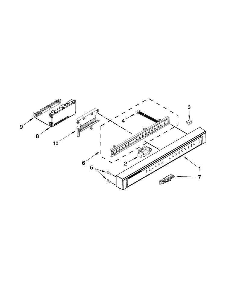 Control Panel And Latch Parts Diagram and Parts List for 7WDF530PAYM6  Whirlpool Dishwasher