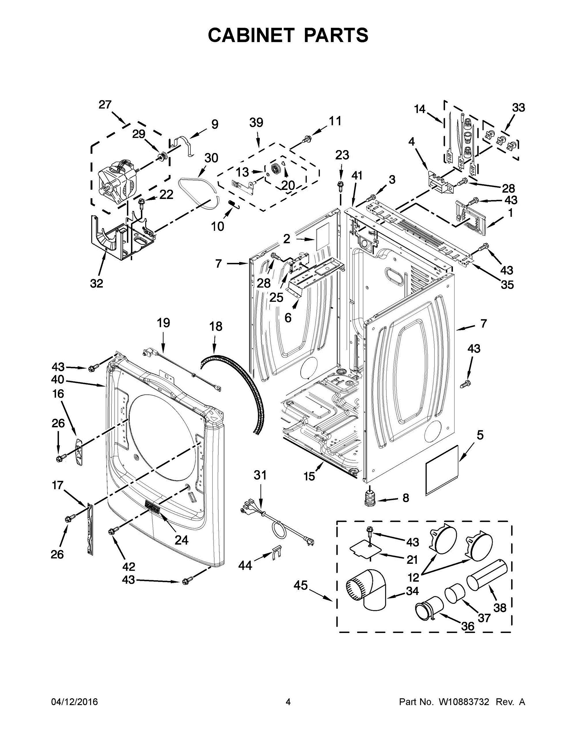 03 - CABINET PARTS Diagram and Parts List for YMED8200FW0  Whirlpool Dryer