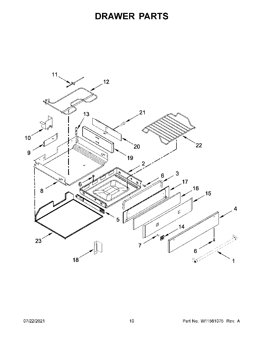 Drawer Parts Diagram and Parts List for KSGB900ESS5  KitchenAid Range