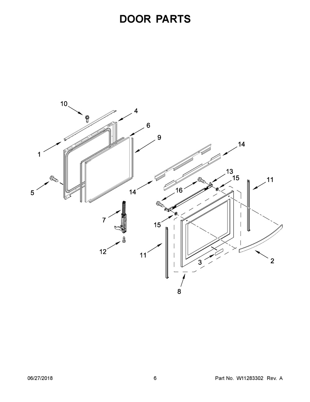 Door Parts Diagram and Parts List for WEE750H0HV1  Whirlpool Range
