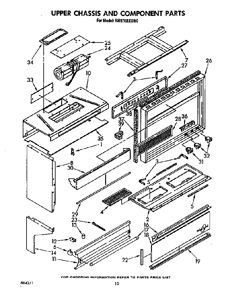 Upper Chassis And Component Diagram and Parts List for RM978BXSN0  Whirlpool Range
