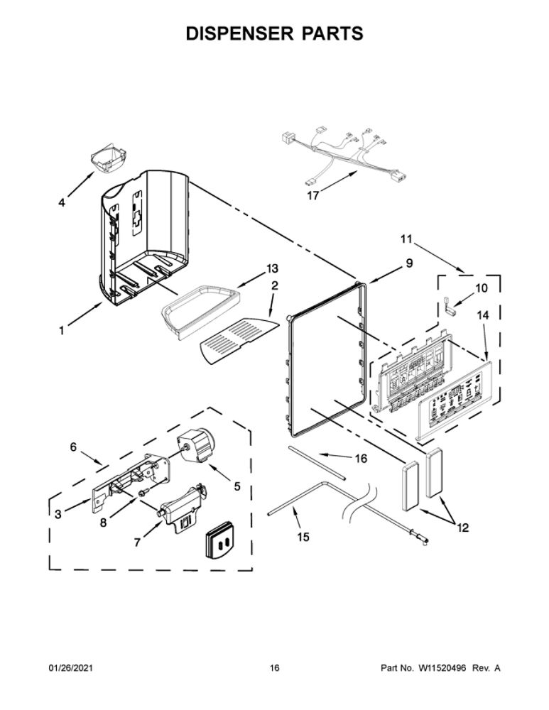 Dispenser Parts Diagram and Parts List for WRS973CIHV01  Whirlpool Refrigerator