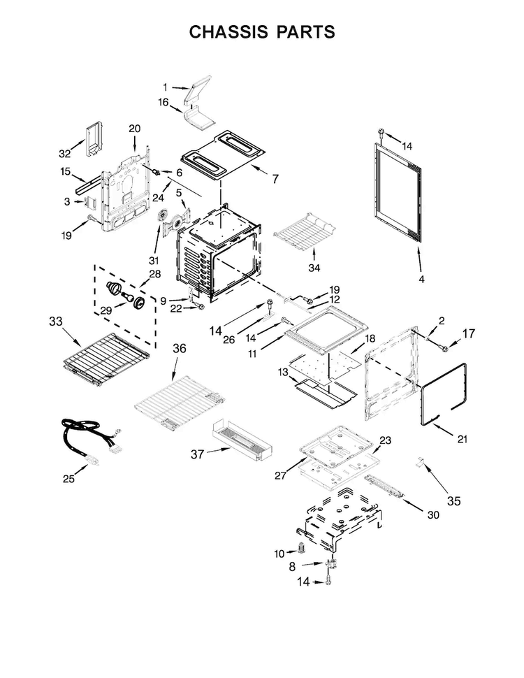 Chassis Parts Diagram and Parts List for KFGS530ESS0  KitchenAid Range