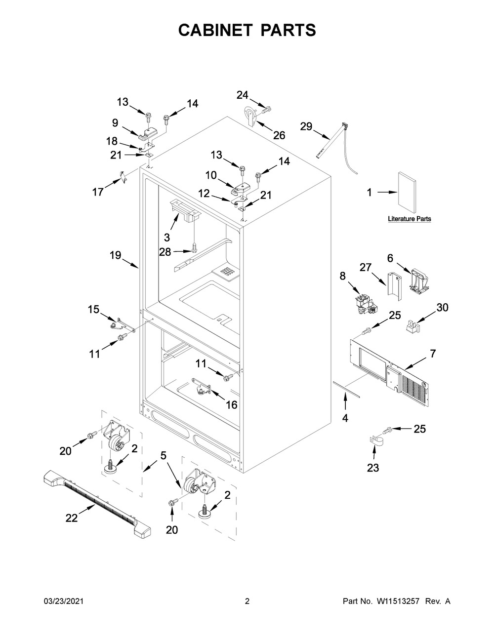 Cabinet Parts Diagram and Parts List for WRFA35SWHZ05  Whirlpool Refrigerator