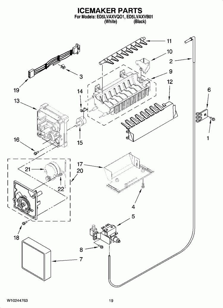 ICEMAKER PARTS, OPTIONAL PARTS (NOT INCLUDED) Diagram and Parts List for ED5LVAXVB01  Whirlpool Refrigerator