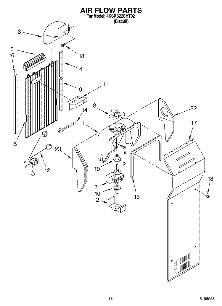 AIR FLOW Diagram and Parts List for 4KSRS22CHT02  KitchenAid Refrigerator