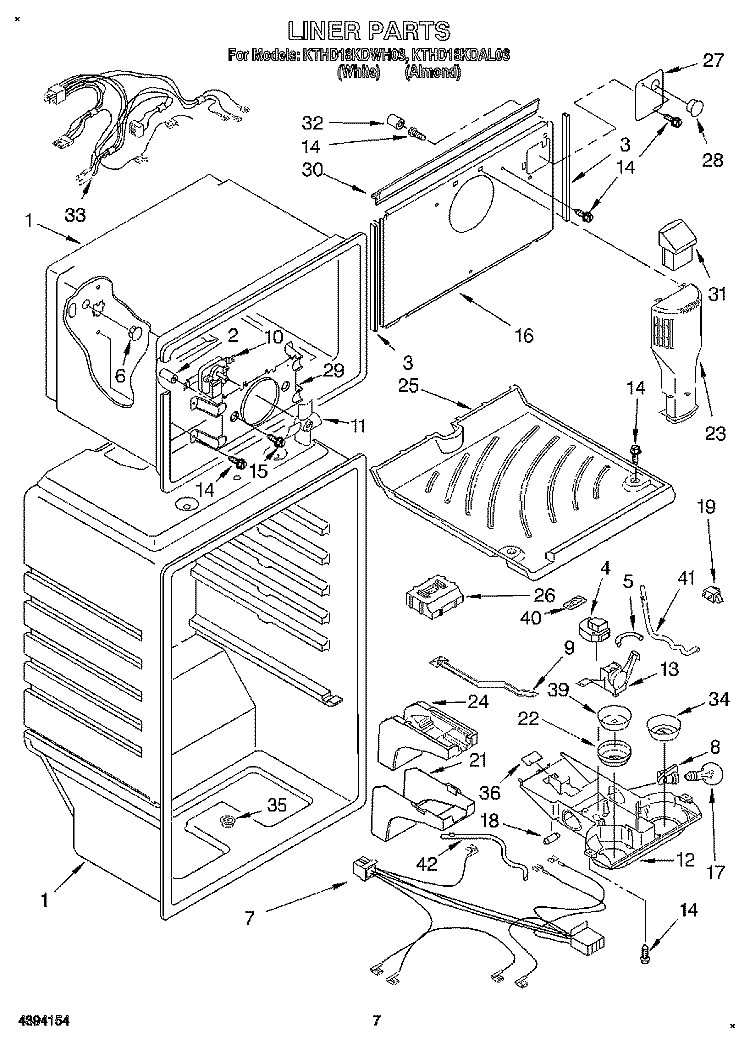 LINER Diagram and Parts List for KTHD18KDWH03  Whirlpool Refrigerator