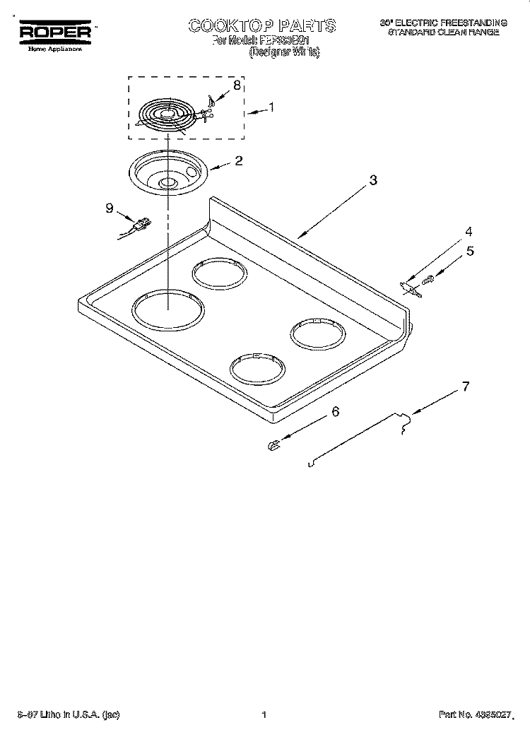 COOKTOP Diagram and Parts List for FEP330EQ1  Roper Range